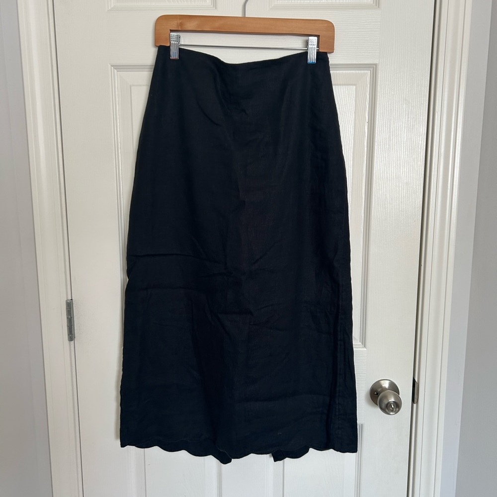 NWT! Abercrombie Premium Linen Midi Skirt with Scallop Hem